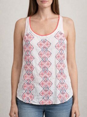 Mossimo Supply Co Embroidered Boho Tank Top Medium White Cotton Racerback